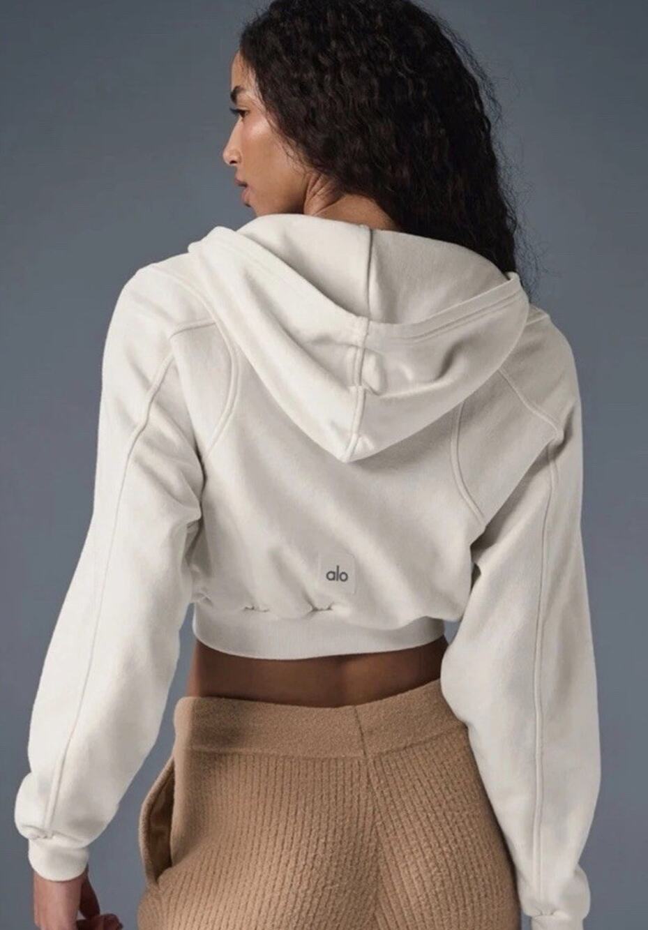 Alo Yoga New Sweet Escape Zip Up Ivory Hoodie, S-M